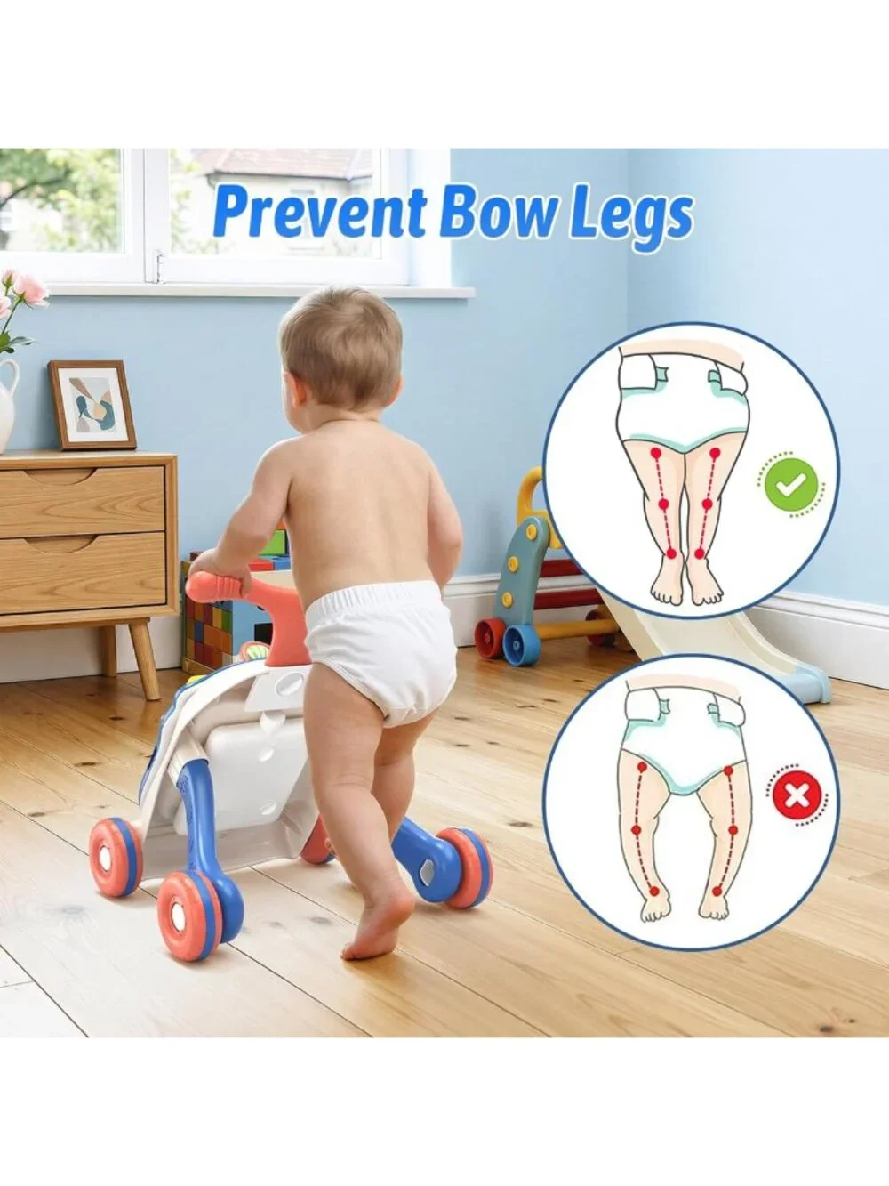 3-in-1 Baby Walker & Activity Center, Learning to Walk, Sit-to-Stand, Music Toy